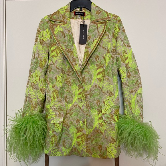 ANDREEVA Mint Jacqueline Jacket With Detachable Ostrich Feather Cuffs Sz XS - Picture 12 of 14